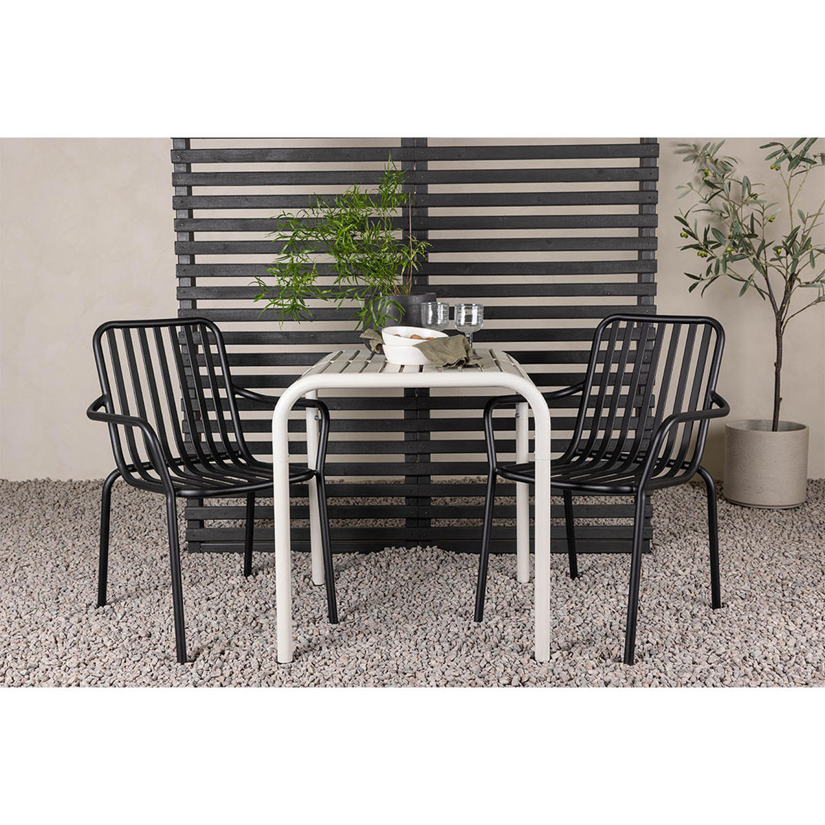 GARTENSET, Borneo, Tisch Beige, Stühle Schwarz, Metall, 70 x 70 x 75 cm, 3-teilig - Beige, Metall - ebuy24