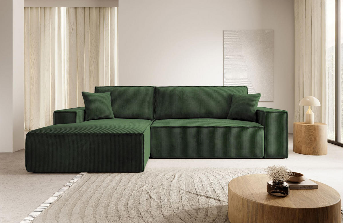 ECKSOFA Farese New Grün Cord - Schwarz/Grün, Kunststoff/Textil (267/167cm) - Selsey