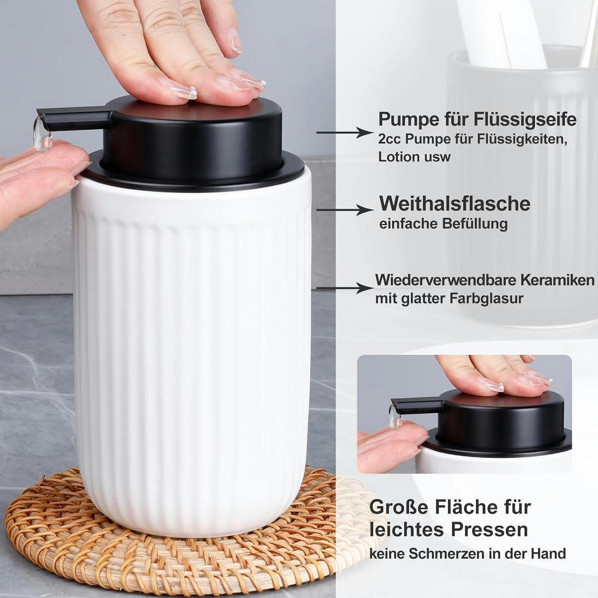 SEIFENSPENDER Keramik Weiß 350ml - Weiß, Keramik (8/14/8cm)