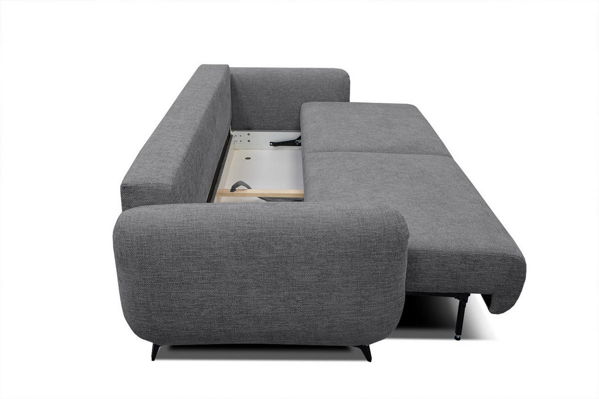 SOFA DRAKE 3-Sitzer mit Schlaffunktion, dunkelgrau - Dunkelgrau/Braun, Holz/Textil (232/90/107cm) - Courtois Laville