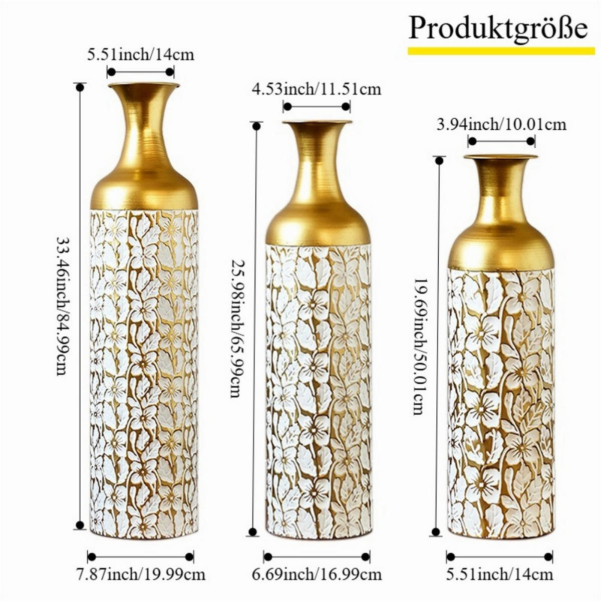 BODENVASE Metallvase,50/66/83 cm,3 tlg.Dekovase,Blume-Goldfarben - Goldfarben, Metall (83cm) - LVHOM