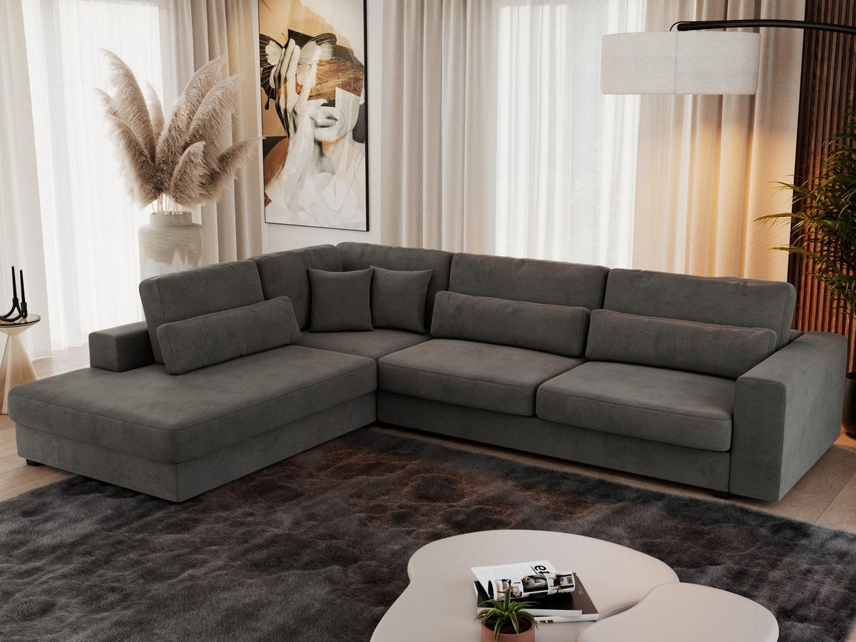 ECKSOFA Savona Dunkelgrau Velvet - links - Dunkelgrau/Schwarz, Kunststoff/Textil (316/249cm) - MKS