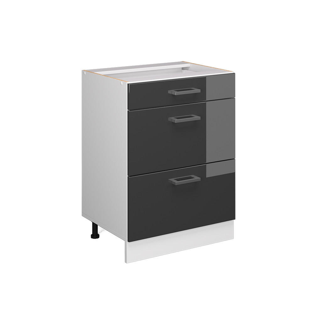 KÜCHENUNTERSCHRANK R-Line Anthrazit Hochglanz 60 cm mit Schubladen ohne AP - Anthrazit/Weiß, Holzwerkstoff (60/81.6/46cm) - Vicco