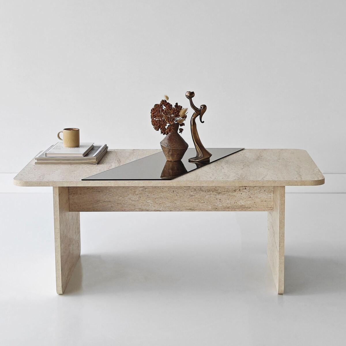 COUCHTISCH mit rechteckiger Spiegelplatte 100/60/40 cm - Beige, Holzwerkstoff (100/60/40cm) - Calicosy