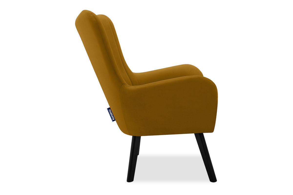 OHRENSESSEL GADI Velourstoff, Gelb - Gelb/Schwarz, Holz/Textil (76/100/78cm) - KONSIMO®