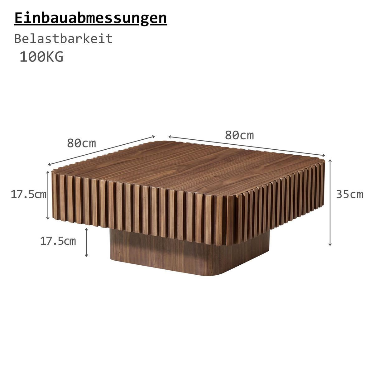 COUCHTISCH 80/80 cm in Walnussfarben aus MDF und Massivholzrahmen - Walnussfarben, Holzwerkstoff (80/80/35cm) - BEAOK