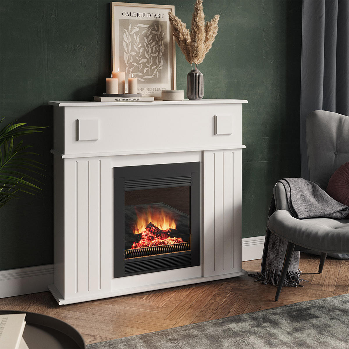 KAMINUMRANDUNG Weiß 109 x 100 cm - Weiß, Holzwerkstoff (109/100/26cm) - Vicco