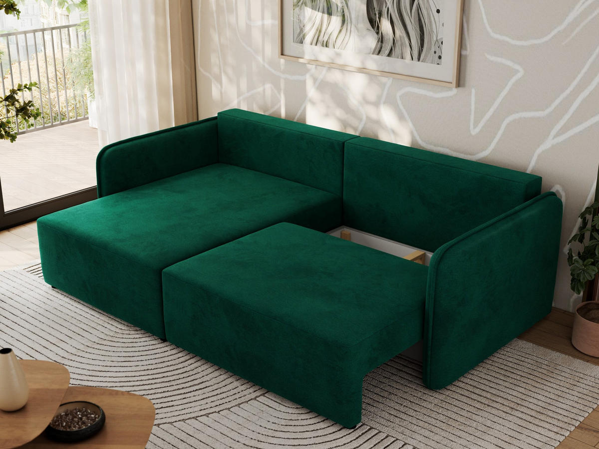 ECKSCHLAFSOFA MESTO L Dunkelgrün Velvet - links - Dunkelgrün/Schwarz, Kunststoff/Textil (227/147cm) - MKS