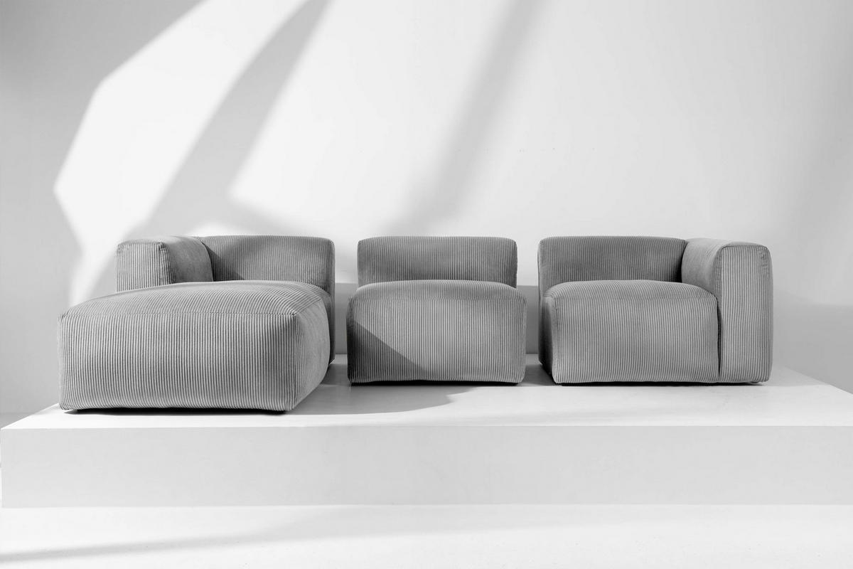 ECKMODULSOFA-LINKS BUFFO mit extrem weicher und bequemer Sitzfläche, Kordstoff, hellgrau - Hellgrau, Textil (297/180cm) - KONSIMO®