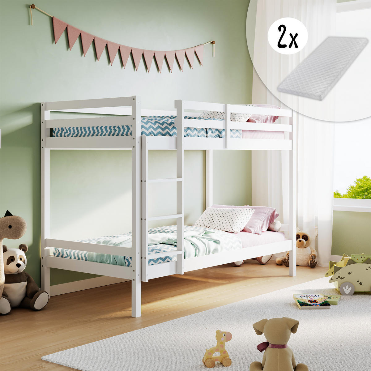 ETAGENBETT mit zwei Matratzen 90x200 cm in Weiß - Weiß, Holz (90/200cm) - Kids Collective