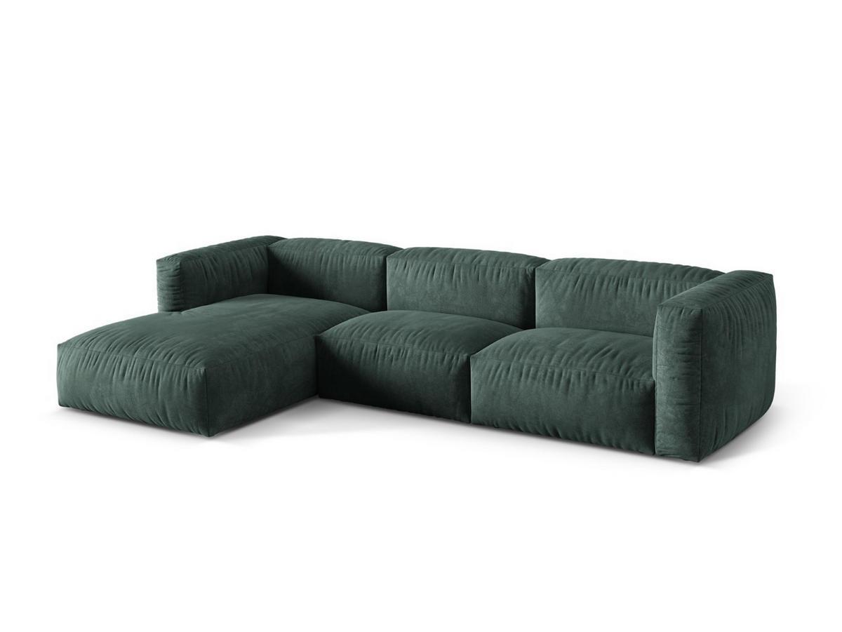 ECKSOFA modular links Martina aus Samt petrol 3 Sitzplätze - Salbeigrün, Textil (176/332cm) - Micadoni