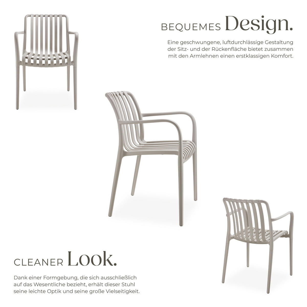 GARTENSTÜHLE Alcudia,54,5 x 58 x 80,5 cm, Belastbarkeit 120 kg, taupe - Taupe, Kunststoff/Textil (54.5/80.5/58cm) - tectake