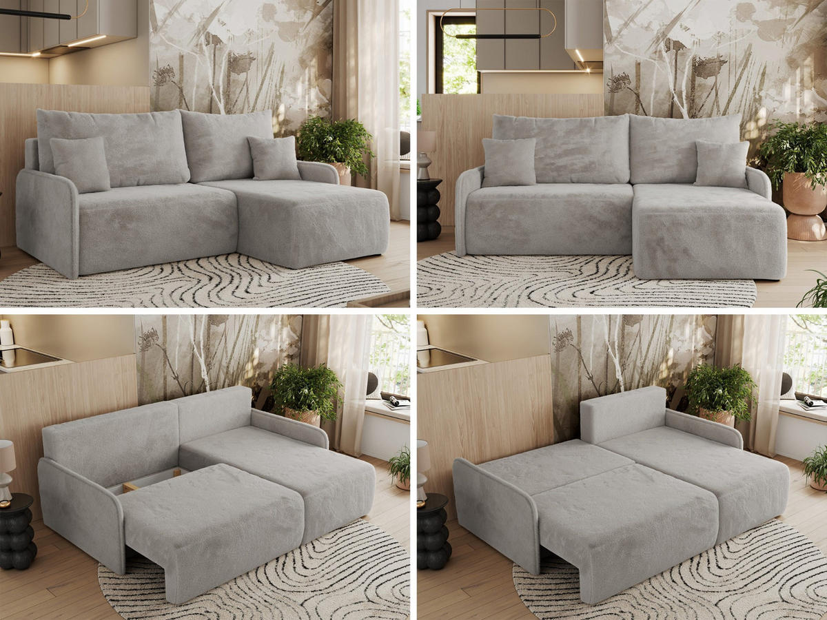 ECKSCHLAFSOFA ARPA L Hellgrau Plüsch - rechts - Hellgrau/Schwarz, Kunststoff/Textil (150/198cm) - MKS