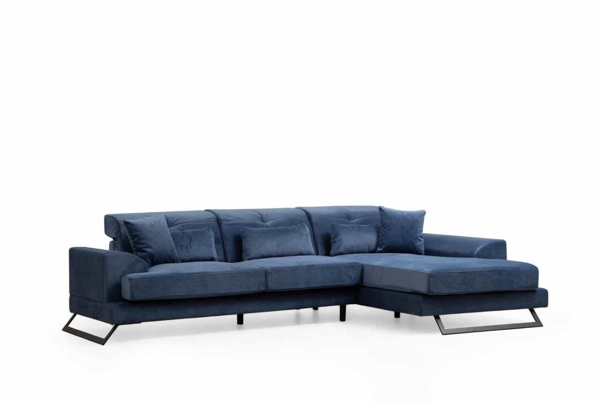 ECKSOFA mit verstellbarer Rückenlehne - Blau/Hellgrau, Holz/Textil (190/304cm) - myHomelando