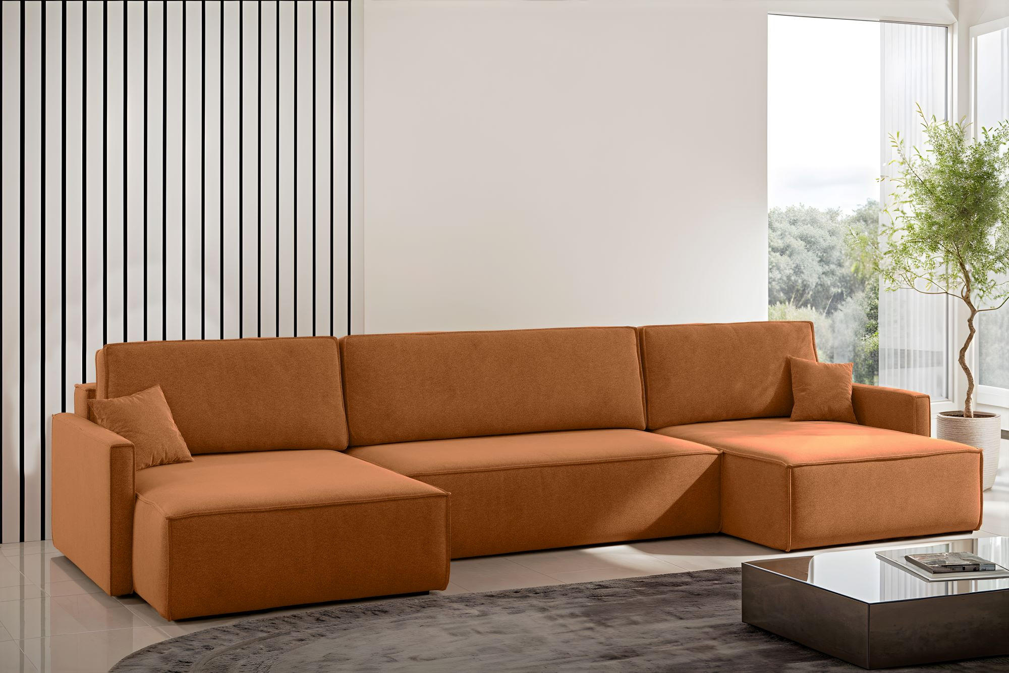 ECKSOFA Carlos U-Form Mit Schlaffunktion Und Bettkasten Stoff Salvador Braun - Braun, Holz (348/142cm) - Kaiser Möbel