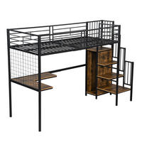EISENBETT 90x200 cm aus MDF & Metall mit Treppe und Kleiderschrank, schwarz-dunkelwalnuss - Schwarz, Holzwerkstoff (90/200cm)