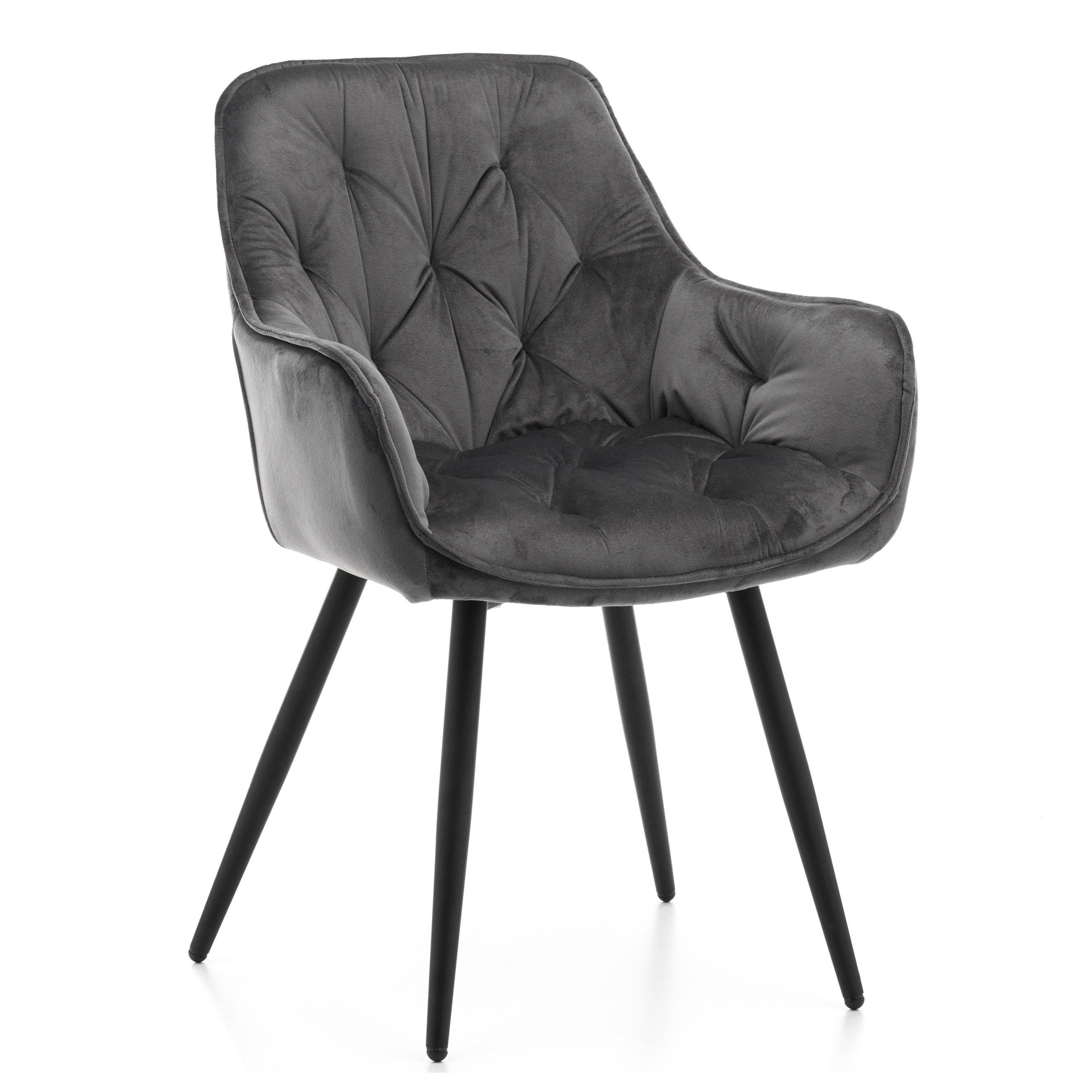 STUHL SIENA gepolstert mit Steppung - grau schwarze Beine - Samt Velours - Schwarz/Grau, Textil/Metall (58/87/61cm) - NEW HOME
