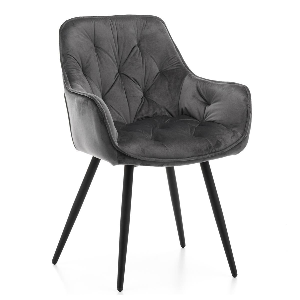 STUHL SIENA gepolstert mit Steppung - grau schwarze Beine - Samt Velours - Schwarz/Grau, Textil/Metall (58/87/61cm) - NEW HOME