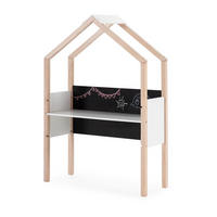 BÜRO mit Schiefertafel in Hausform, dekoriert in weißem Hochglanz und hellem Holz, L100 cm 40/100/155 cm - Weiß, Holz (40/155/100cm) - Calicosy