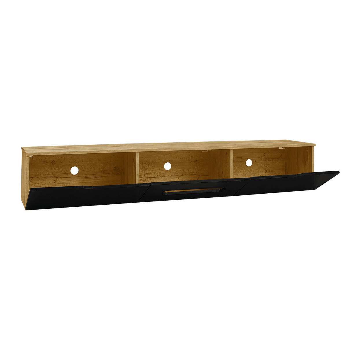 TV skříňka, 180/35/30 cm, MDF a dřevotříska, černá/dekor dřeva, LED - černá, kompozitní dřevo (180/30/35cm) - BEAOK