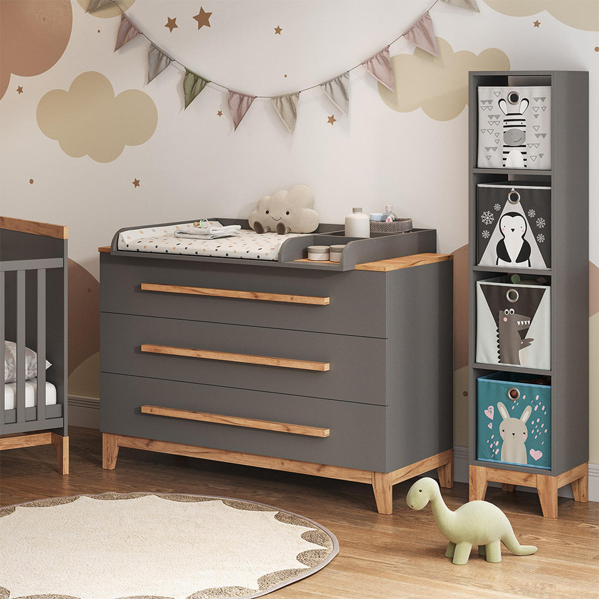 KINDERREGAL Malia Grau/Artisan 35.2 x 159.5 cm - Grau, Holzwerkstoff (35.2/159.5/30cm) - VitaliSpa
