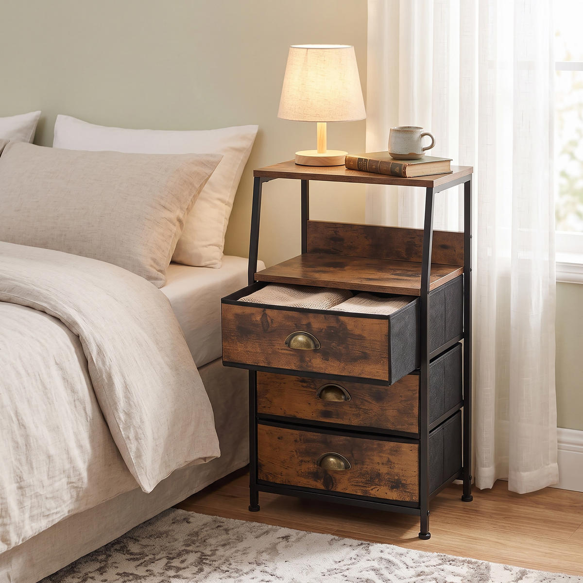 KOMODA vintage hnedá 3 zásuvky MDF - hnedá, kov/kompozitné drevo (40/72/29cm) - Relaxdays