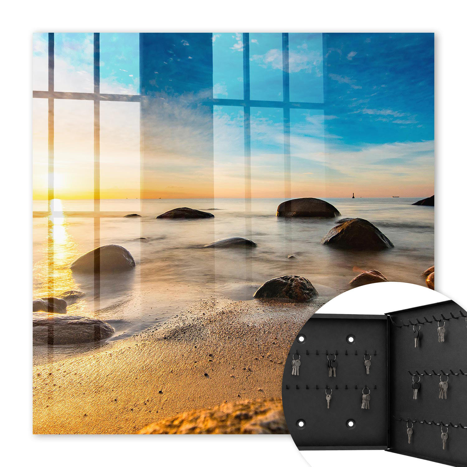 SCHLÜSSELBOX Schwarz 30x30 cm- Türöffnung nach rechts - Westküste - Blau, Metall (30/30/5cm) - TULUP
