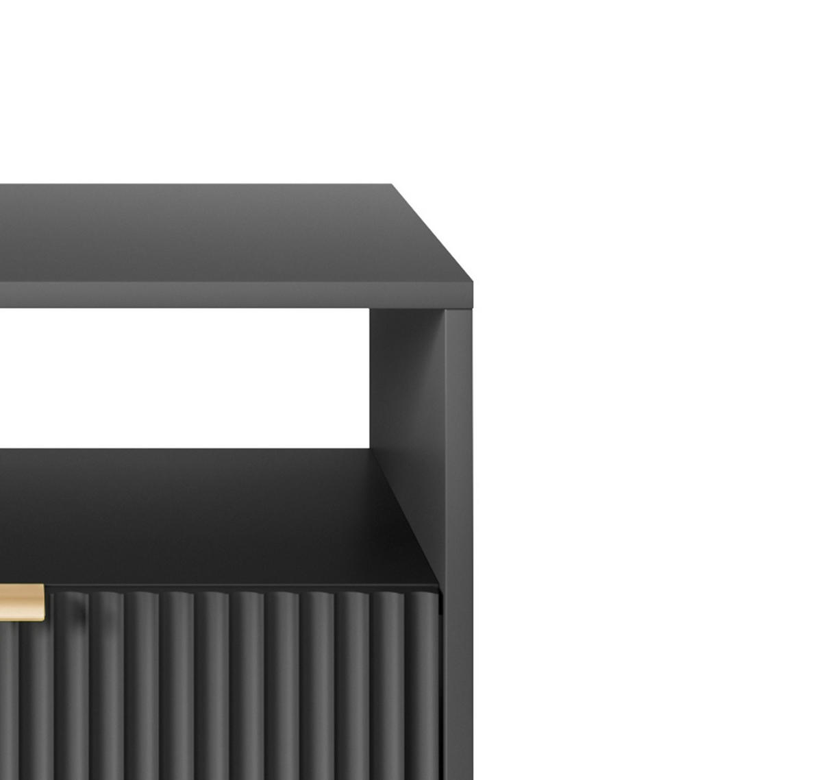 NACHTTISCH Nova - NOC, Geriffelte Front mit Goldenes Griffdesign 54x39x56 cm Schwarz - Schwarz, Holzwerkstoff/Kunststoff (54/56/39cm) - DomoHome