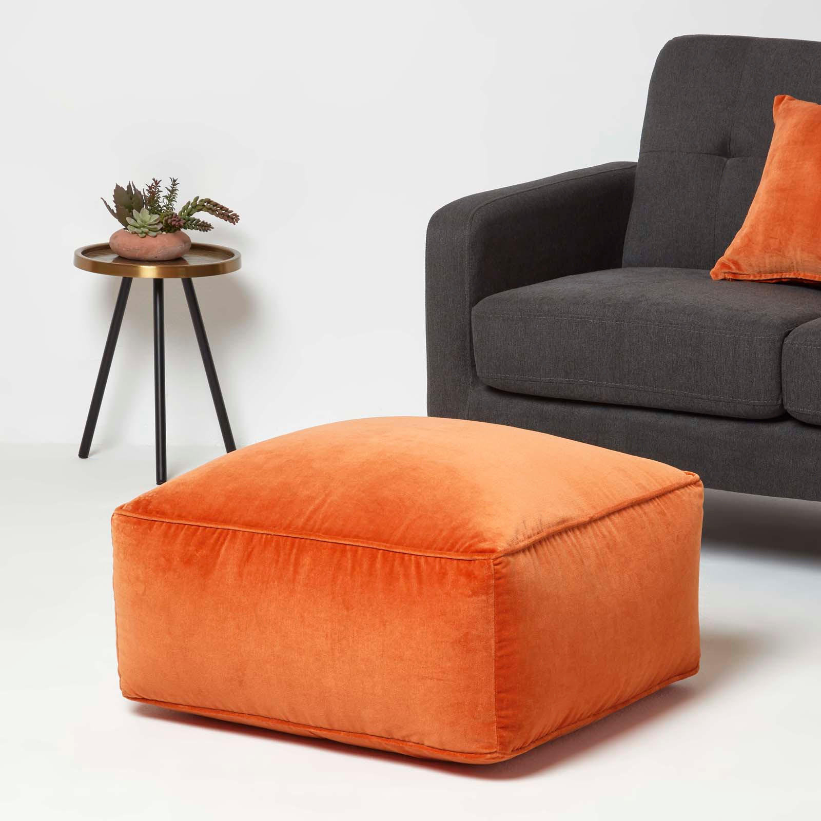 SITZPOUF orange mit Samt-Bezug, 60/60/27 cm - Orange, Textil (60/27/60cm) - Homescapes