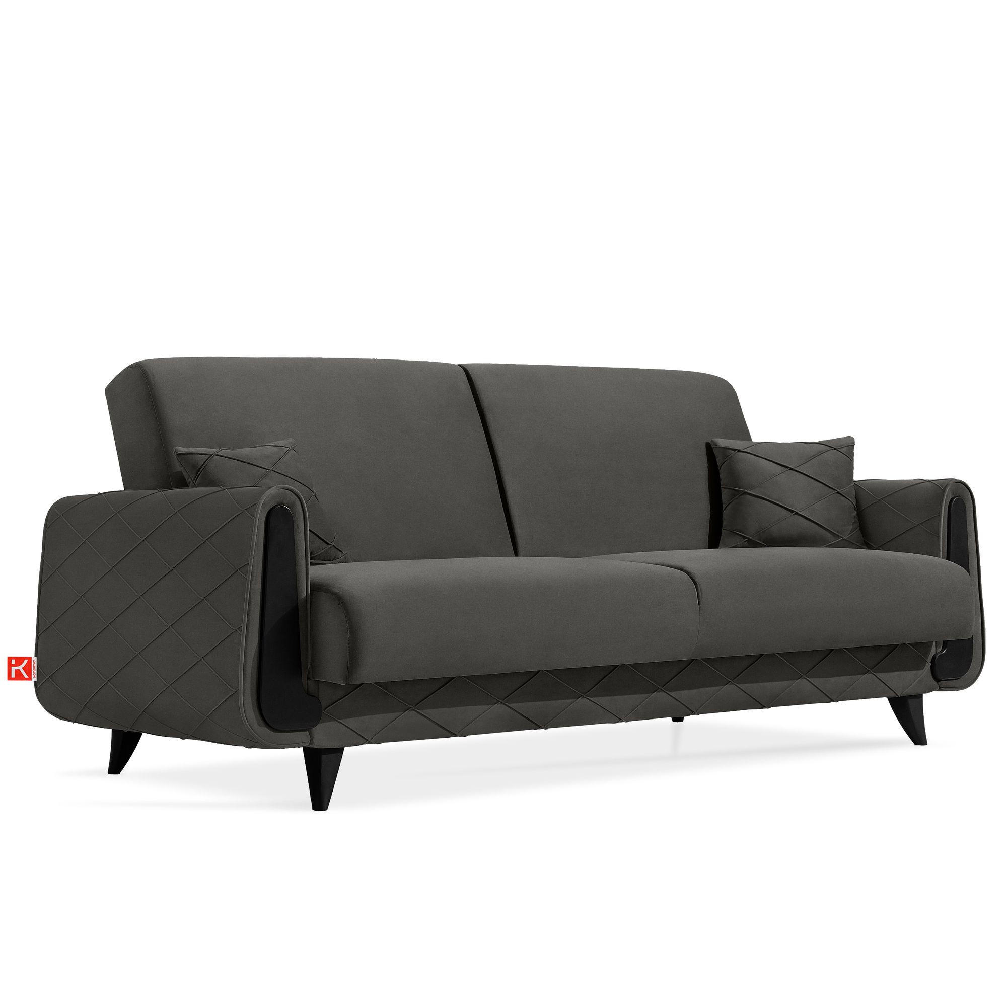 3-SITZER-SOFA GUSTAVO III Sofa 3 Velours, Anthrazit - Anthrazit, Holz/Holzwerkstoff (230/98/98cm) - KONSIMO®