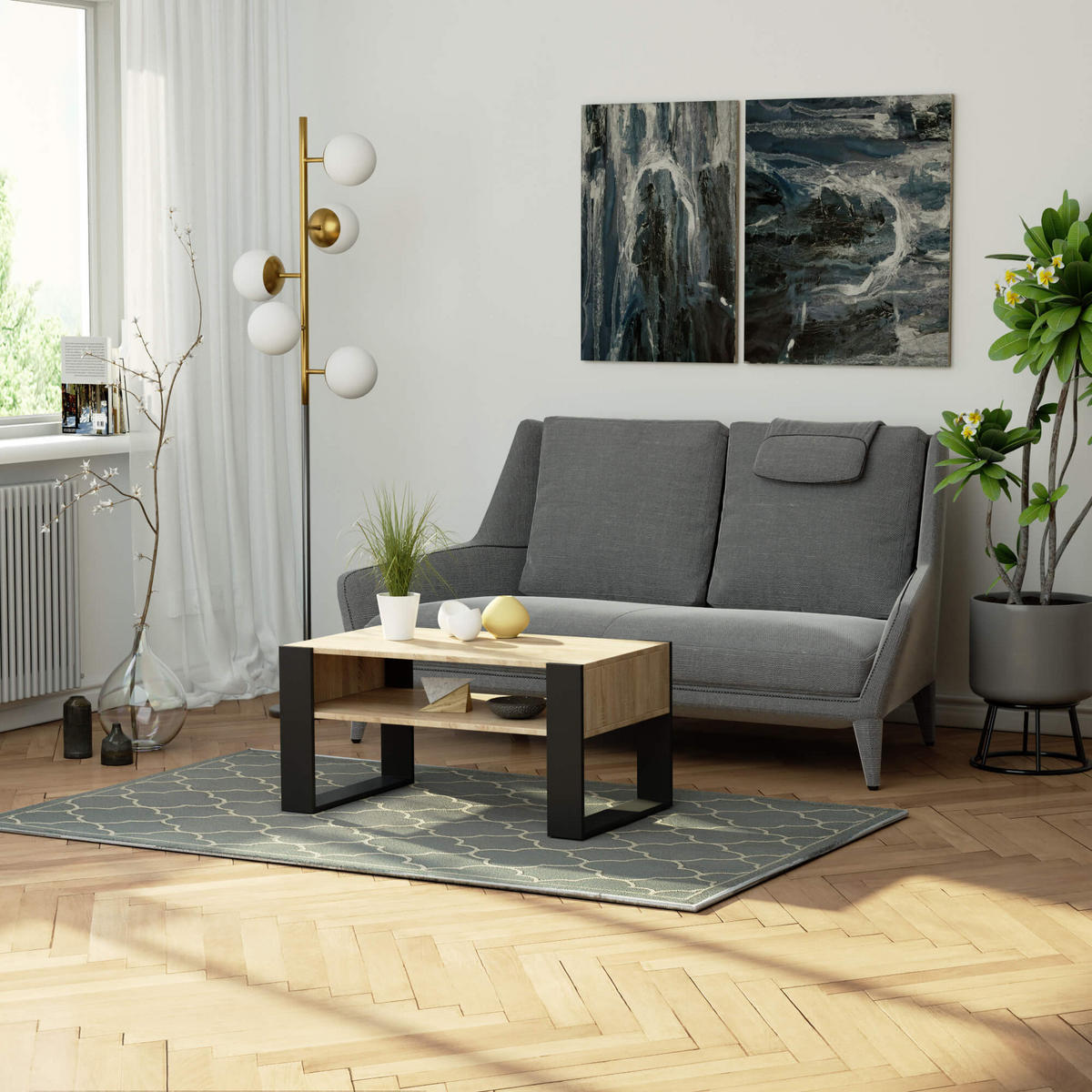 COUCHTISCH DOMI Sonoma Eiche, Schwarz 53x92x45 cm - Schwarz/Sonoma Eiche, Holzwerkstoff (53/92/45cm) - Akord