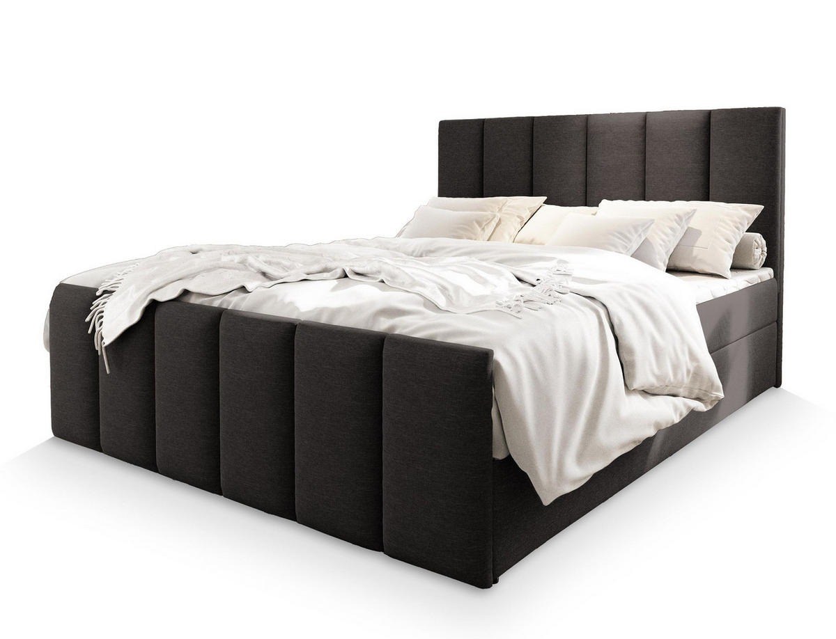 BOXBETT LAGO 180x200 cm mit Matratze und Topper - Grau - Grau, Holz (180/200cm) - MASSENO
