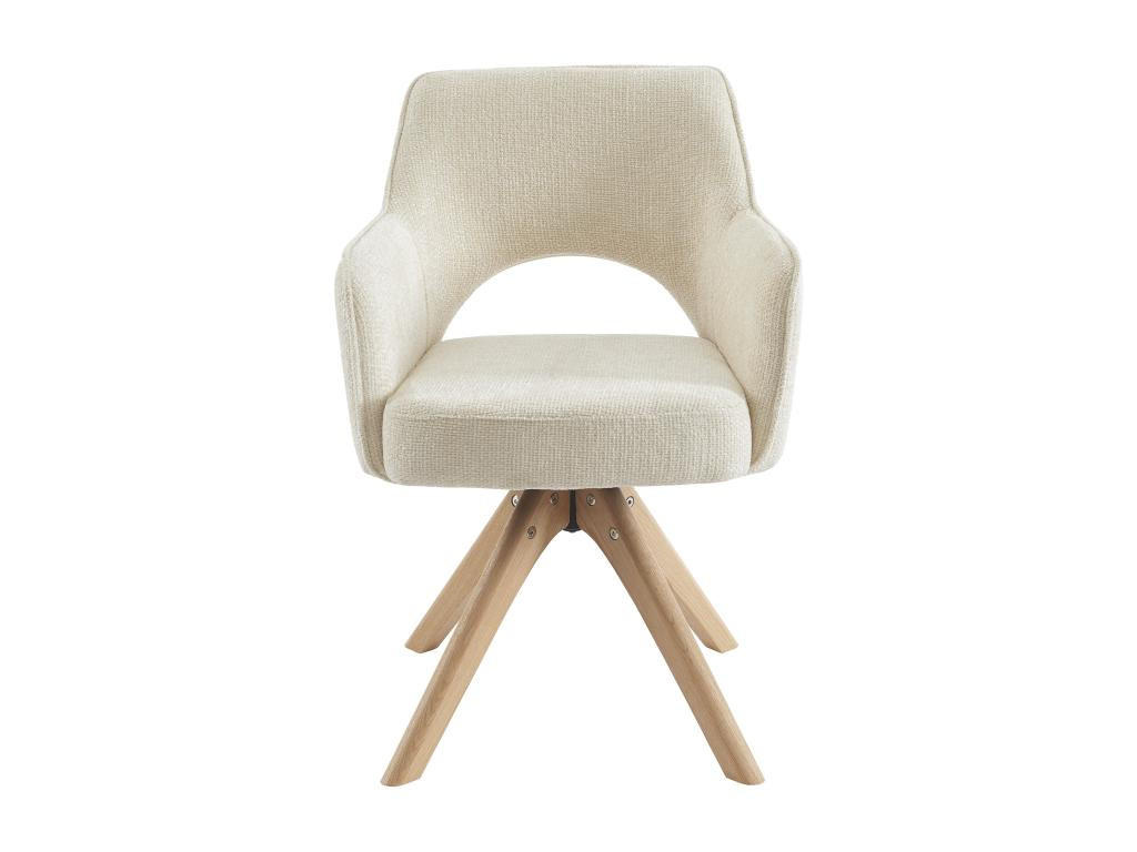 BÜROSTUHL Drehstuhl mit Armlehnen - Stoff & Eiche - Cremefarben - KONYA - Creme, Textil (61.5/79.5/57cm) - Vente-Unique
