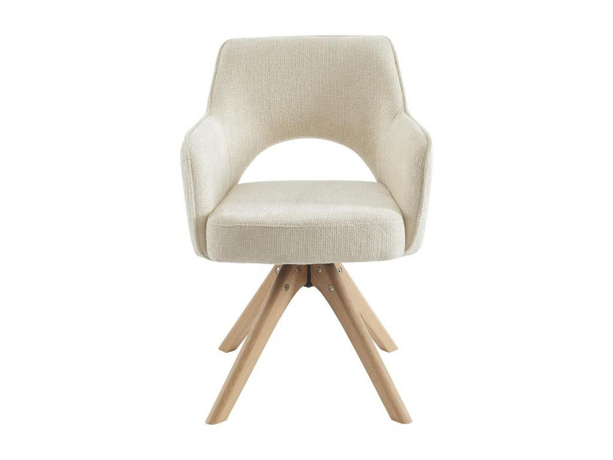 BÜROSTUHL Drehstuhl mit Armlehnen 2er-Set - Stoff & Eiche - Cremefarben - KONYA - Creme, Textil (61.5/79.5/57cm) - Vente-Unique