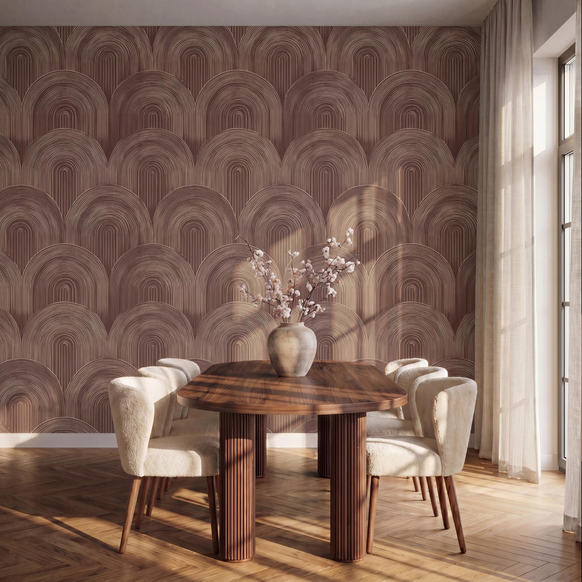 TAPETE - Rhythmic - Aufschlag - Braun - 350x280 cm - Dunkelbraun, Papier (350/280cm) - OnlyWow