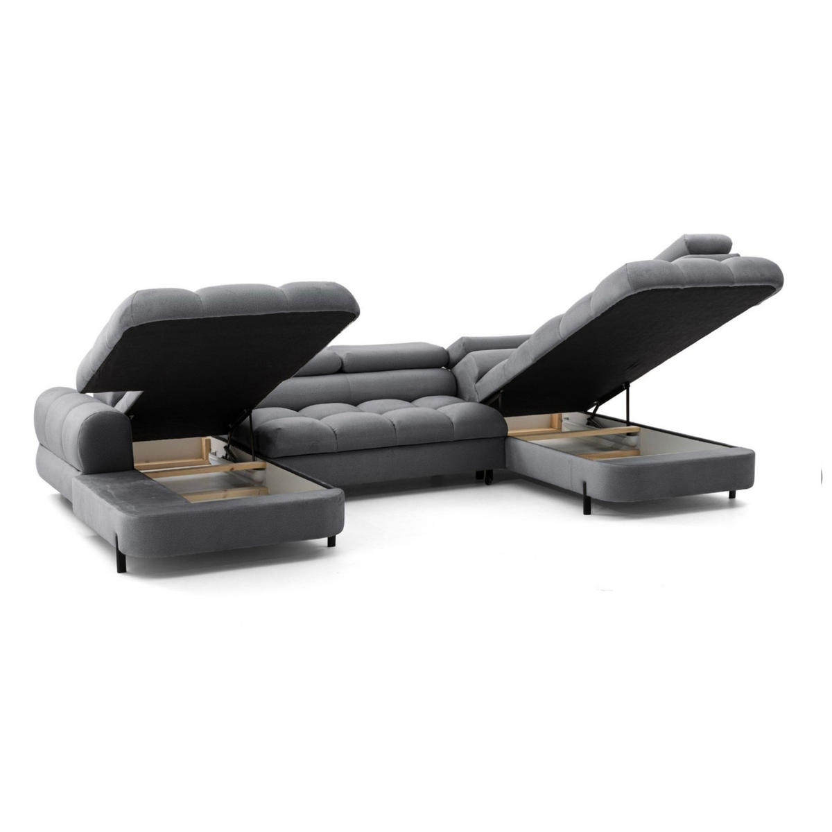 ECKSOFA U-Form BOWL U Rechts mit Schlaffunktion 125x265 Velours Dunkelgrau - Dunkelgrau/Schwarz, Holz/Textil (195/90/339cm) - Muffo