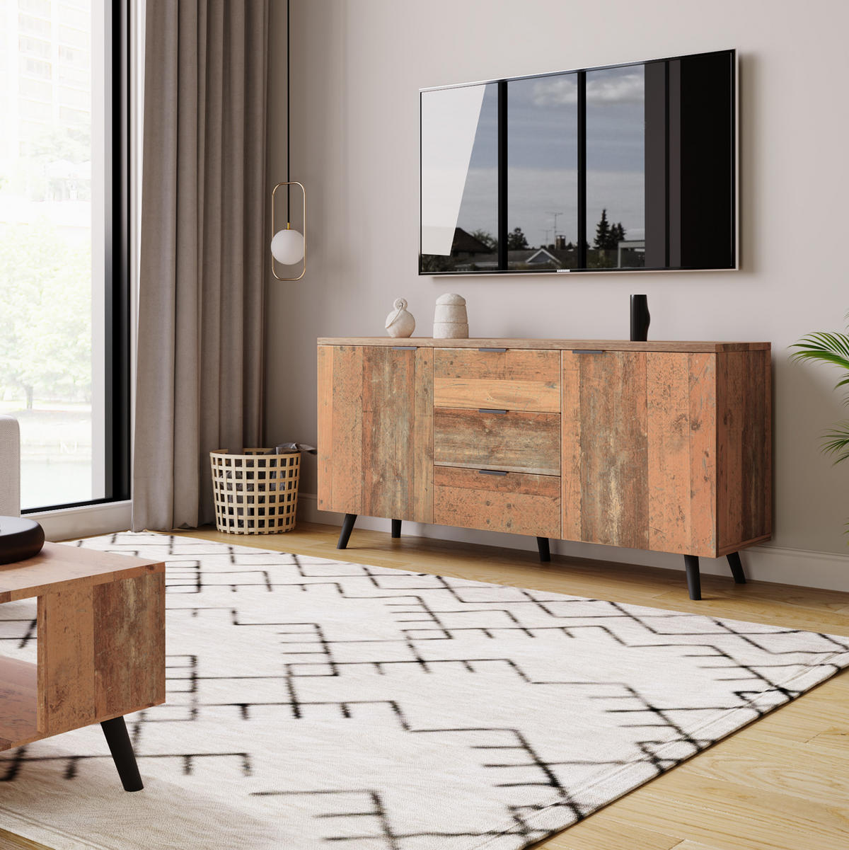 SIDEBOARD 140/35/70 cm in Antikbraun mit 3 Schubladen und verstellbaren Einlegeböden - Dunkelbraun, Holzwerkstoff (140/70/35cm) - Flora Grace