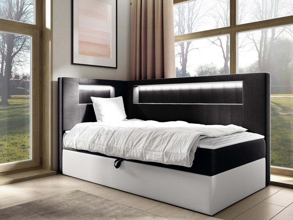 BOXBETT Gold Junior 3, Seite zum Öffnen des Bettkastens: Links - Schwarz/Weiß, Holz (100/200cm) - MIRJAN24