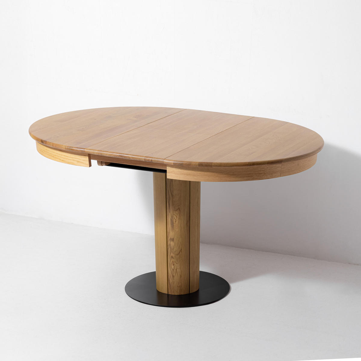 ESSTISCH Elin, Natur Massiveiche, Ø120 cm + 40 cm - Beige, Holz (120/120/76cm) - WOODEK