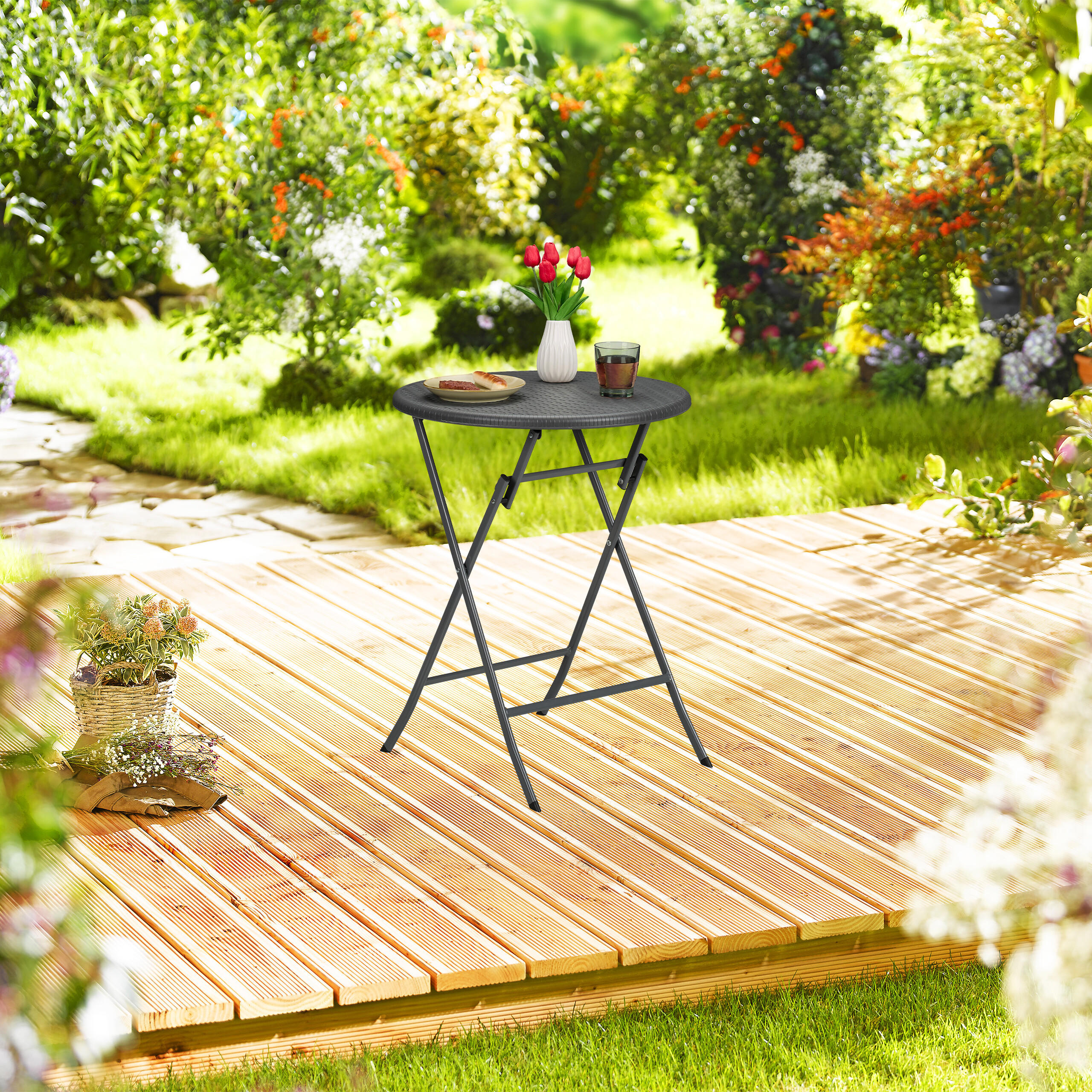 GARTENTISCH - Grau, Kunststoff/Metall (60/60/75cm) - Relaxdays