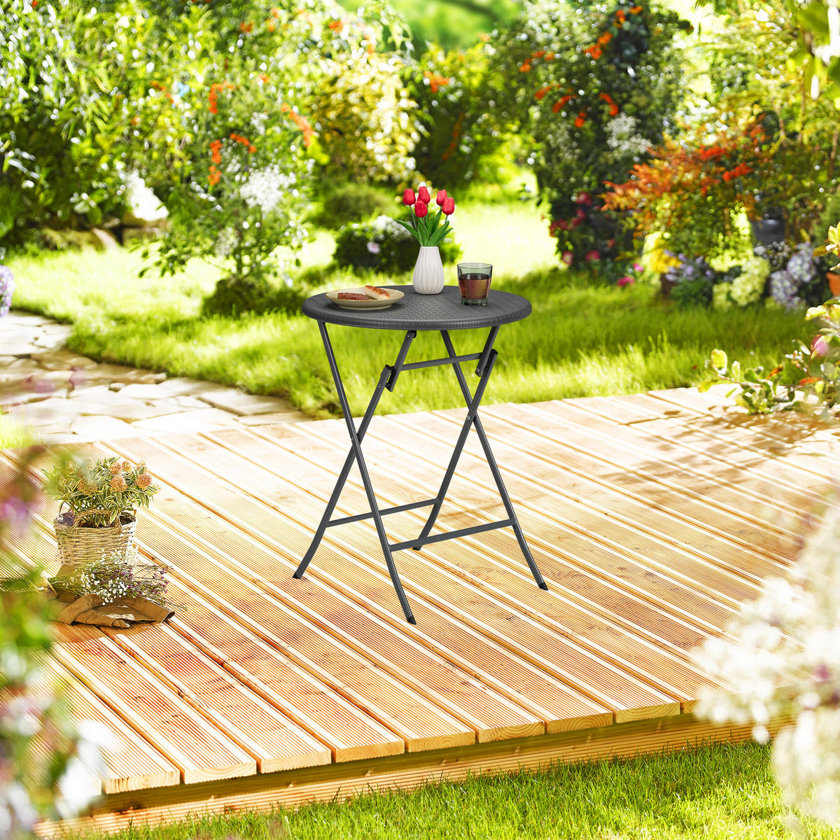 GARTENTISCH - Grau, Kunststoff/Metall (60/60/75cm) - Relaxdays