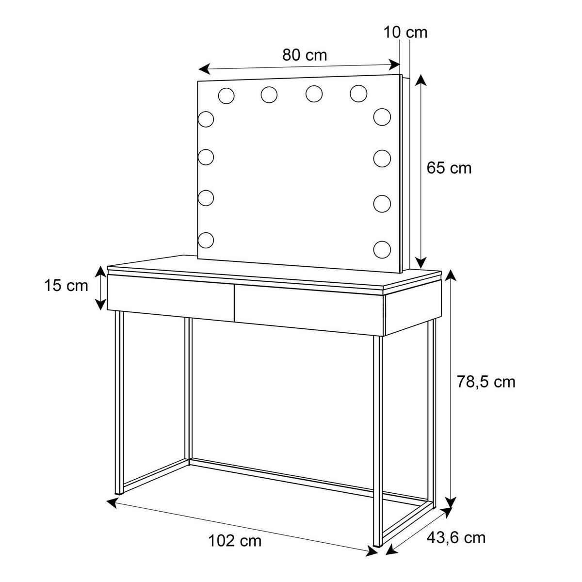 SCHMINKTISCH AURORA GOLD ELITE in Kaschmir mit Spiegel - Kaschmir/Goldfarben, Holzwerkstoff/Metall (102/144/44cm) - Lookway