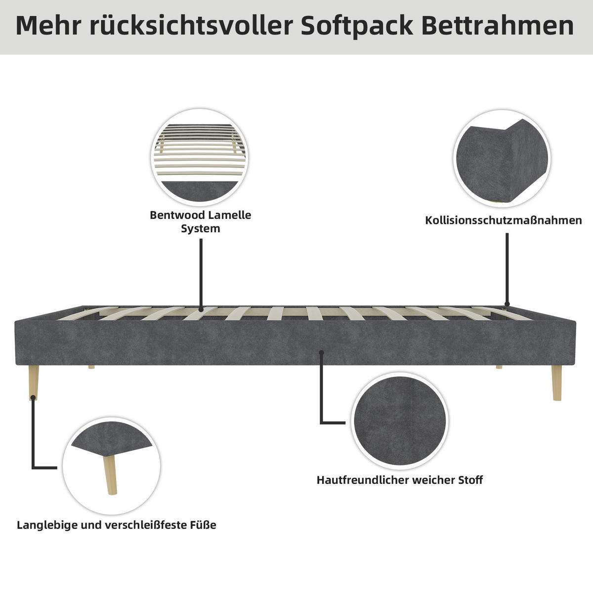 POSTEĽ 90/200 cm sivá bez čela z látky a kovu s úsporným riešením do menšej spálne - sivá, textil (90/200cm) - OKWISH