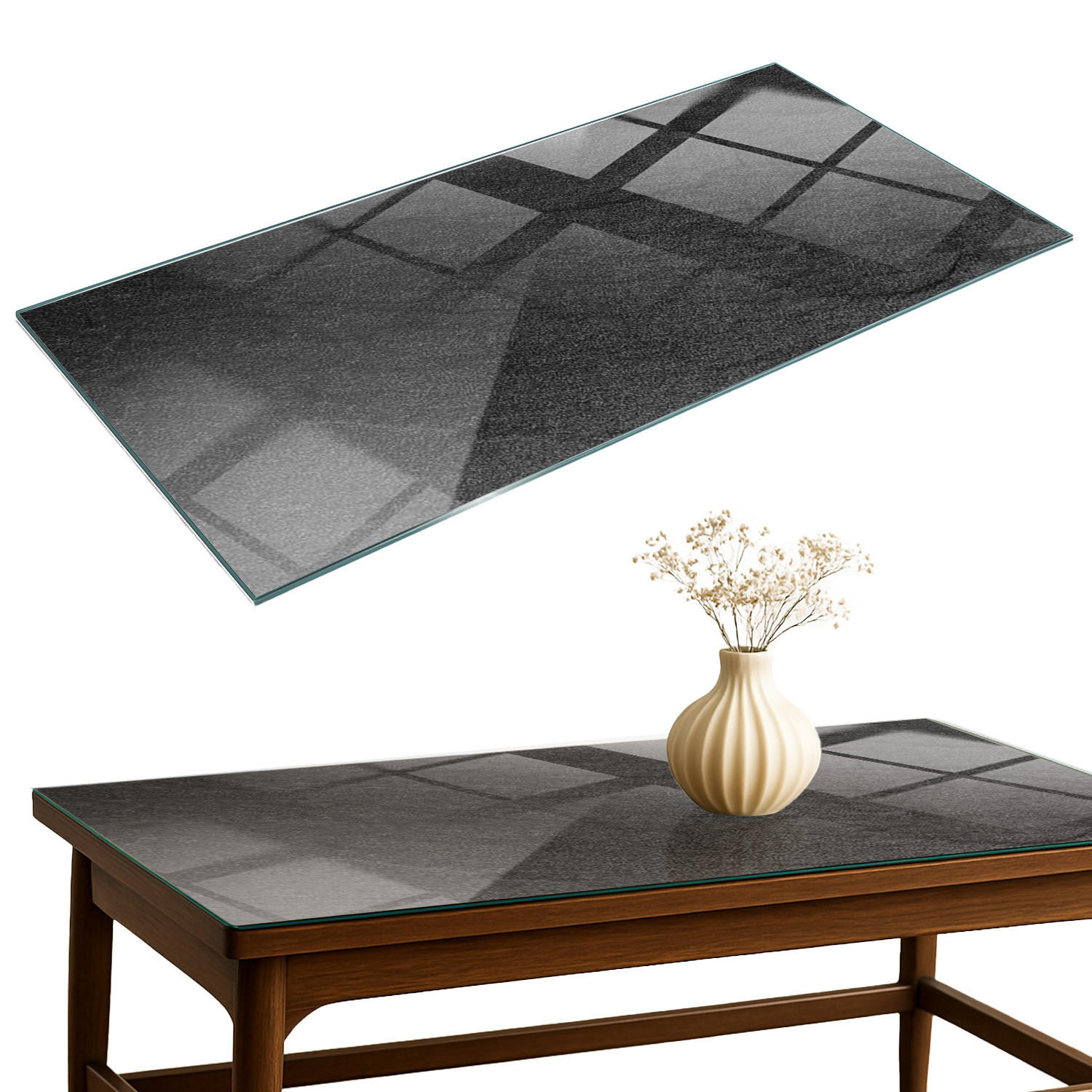 TISCHPLATTE 140x70 cm Natürliche Steinstruktur - Schwarz, Glas (0.4/140/70cm) - TULUP