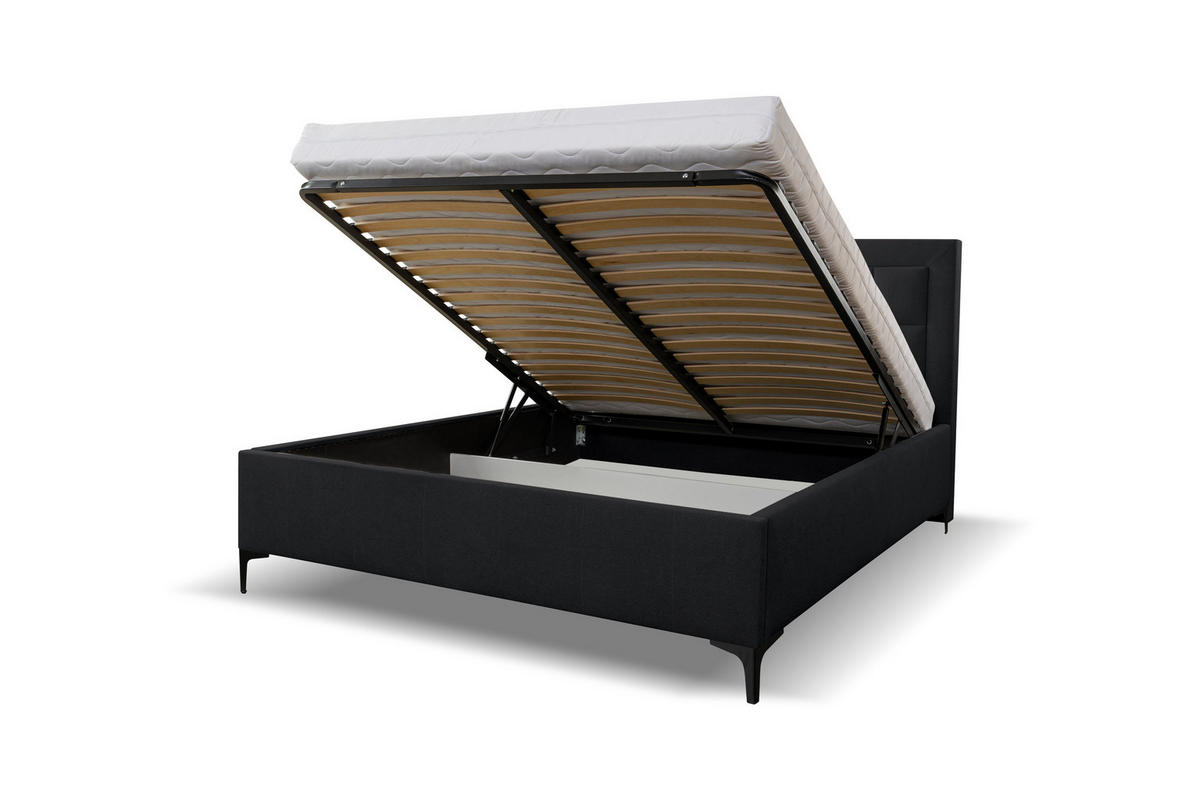 POLSTERBETT VENEZIA mit Kopfteil, 140 x200 cm, Doppelbett mit Bettkasten und Lattenrost aus Strukturstoff, Velourstoff, Frabe: Schwarz - Schwarz, Holz/Kunststoff (140/200cm) - VENASI MÖBEL