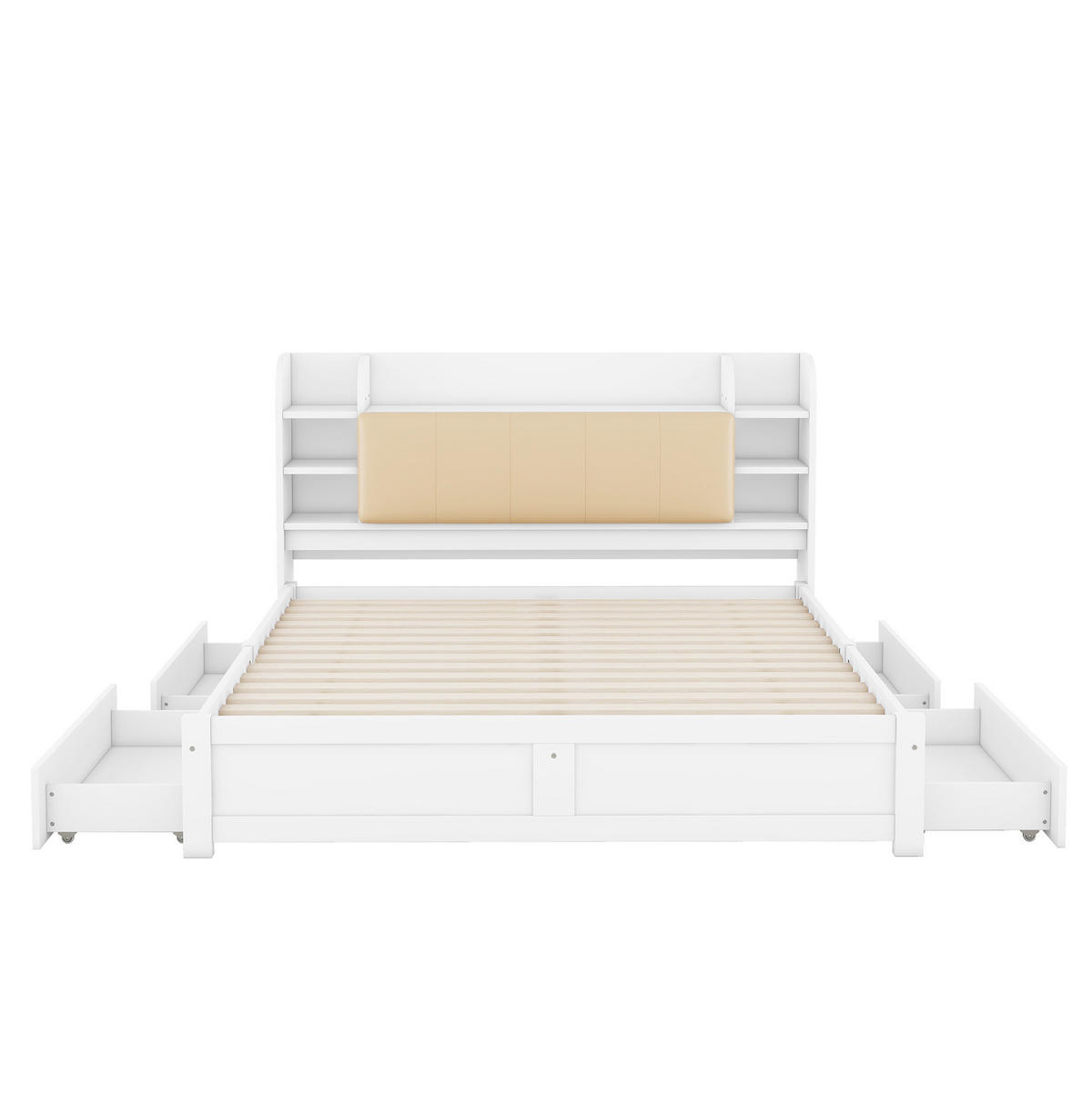 BETT 180/200 cm mit aufklappbarem Kopfteil, 4 Schubladen und Stauraum aus Kiefern, Weiß - Weiß, Holzwerkstoff (180/200cm) - Redom