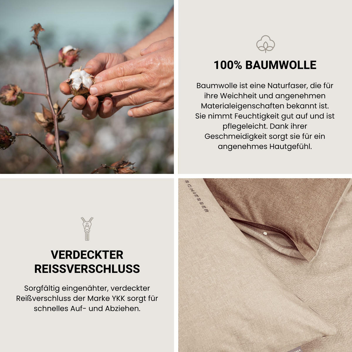 KISSENHÜLLENSET Doubleface Renforcé 2-teilig 40x80 cm Sand - Sandfarben, Textil (40/80cm) - SCHIESSER