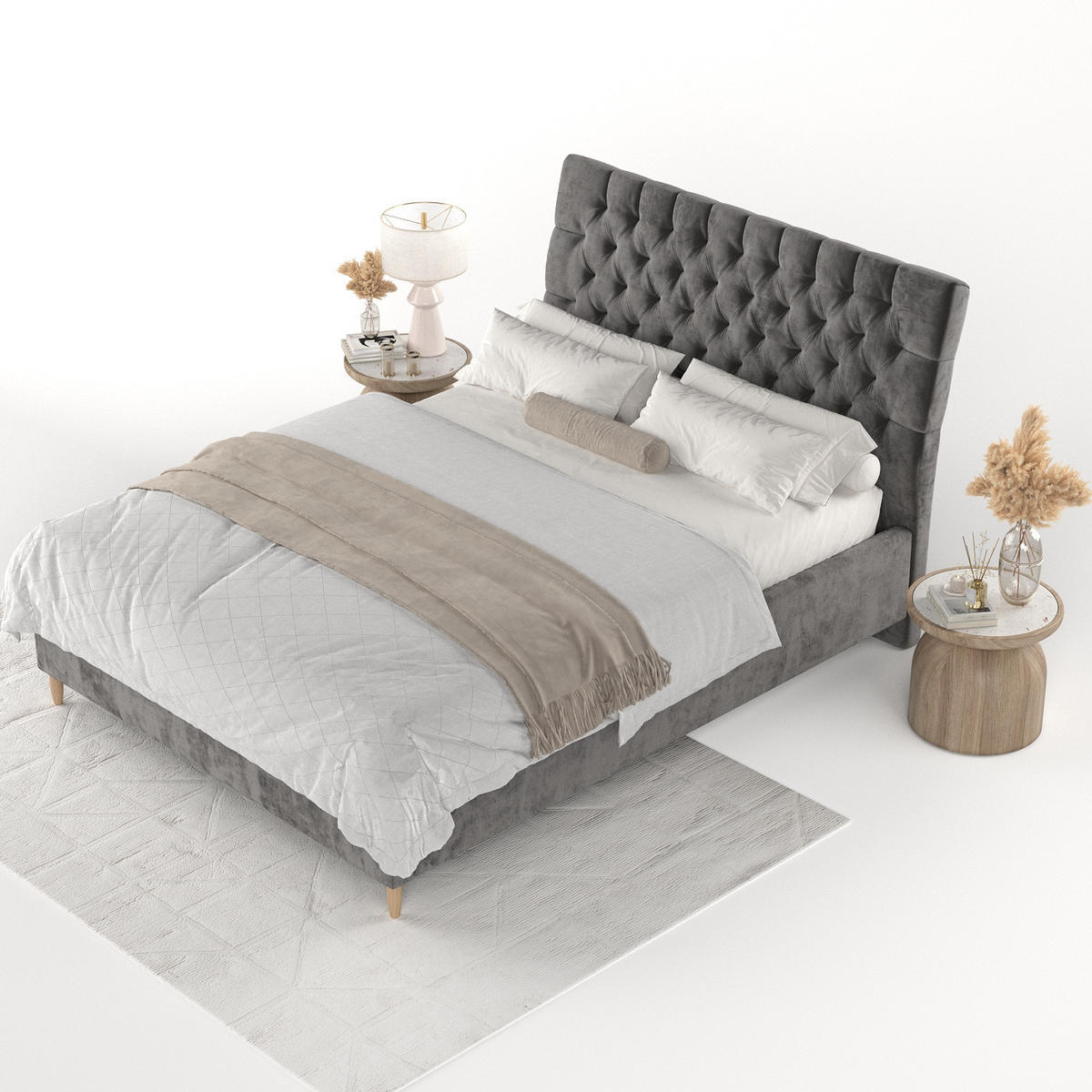 POLSTERBETT Lira 160/200 cm Anthrazit im Lotta Stoff - Anthrazit/Naturfarben, Holz/Holzwerkstoff (160/200cm) - AltaBeds