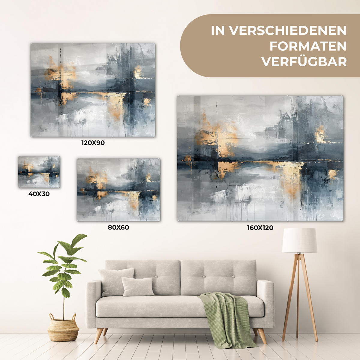 OBRAZ NA AKRYLOVOM SKLE Umenie - sivé - zlaté - abstraktné 80x60 cm - tmavosivá, sklo (80/60cm) - MuchoWow