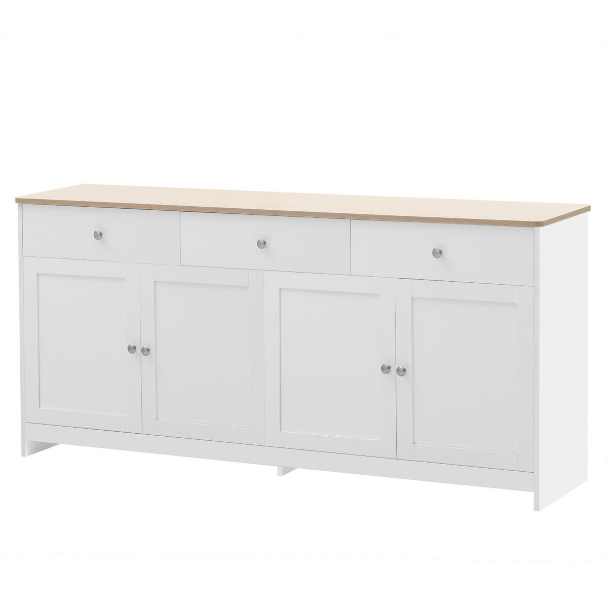 SIDEBOARD 160cm, mit 3 Schubladen, 4 Türen, 2 verstellbaren Regalböden, Küchenschrank, Weiß - Weiß, Holzwerkstoff (160/37/75cm) - Waldena